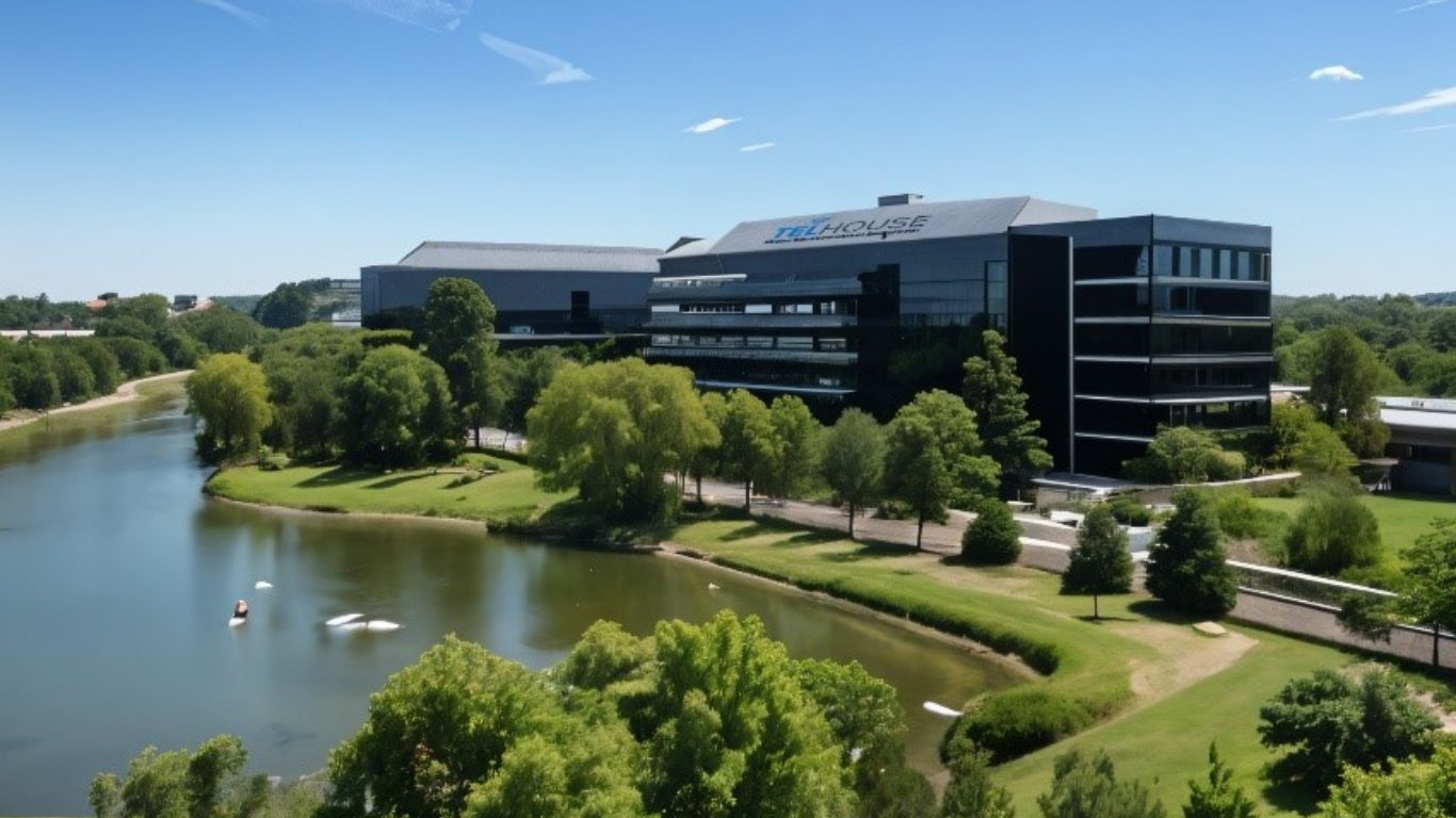 image of aerial view of a futuristic city by night
